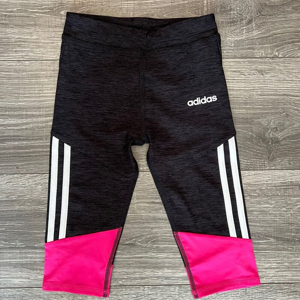 Adidas Girls Black Athletic Yoga Sports Pant size 6 Magenta Pink White Climalite